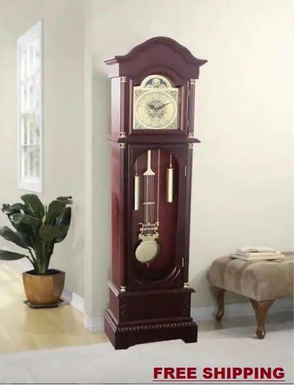 Grandfather Clock Vintage 72 in. Cherry Floor Standing Automatic Night Shut Off