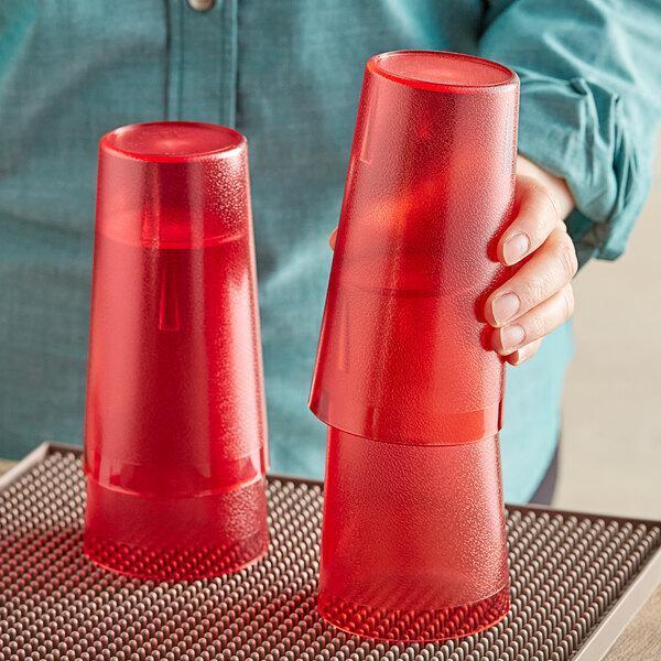 (Set of 12) 16 oz. Red Round Pebbled Plastic Restaurant Drinking Cup Tumbler