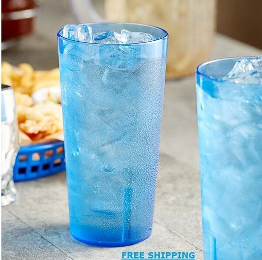 Blue 48 PACK 20 Oz Pebbled Plastic Tumbler Commercial Restaurant Cup Glass Case