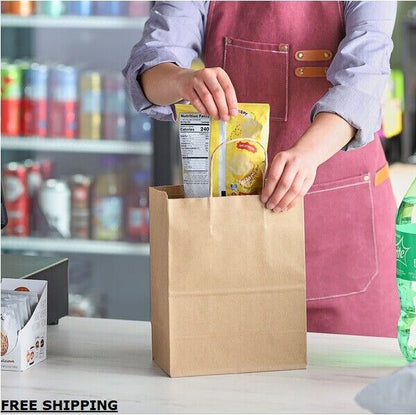 250 Natural Brown Kraft Paper Shopping Bags with Handle, 8" x 4 1/2" x 10 1/4"