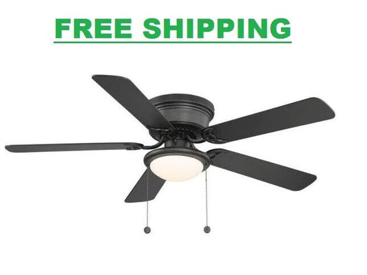 Black Ceiling Fan 52 In. LED Indoor Reversible Blades 3 Speed Flush Mount Quiet