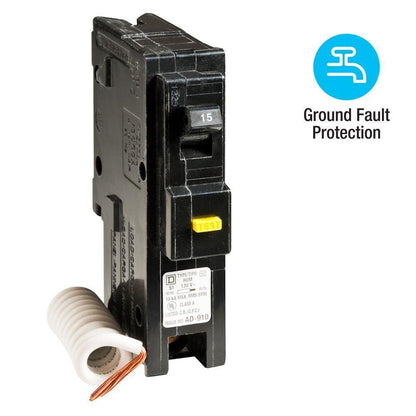 Homeline 15 Amp Single-Pole GFCI Circuit Breaker Plug-on Design Easy EInstall