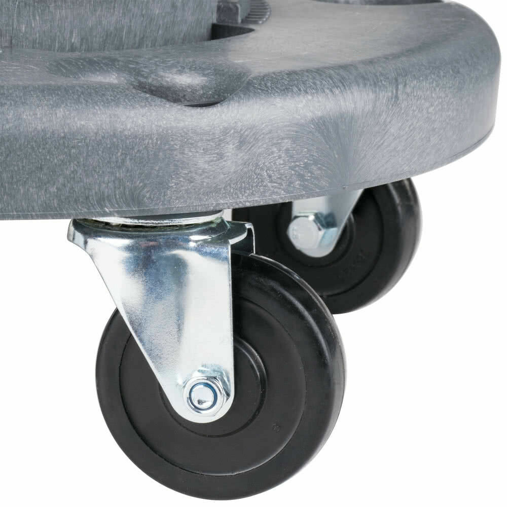 Gray Plastic Trash Garbage Can Bin Mobile Dolly w/ 5 Casters Commercial