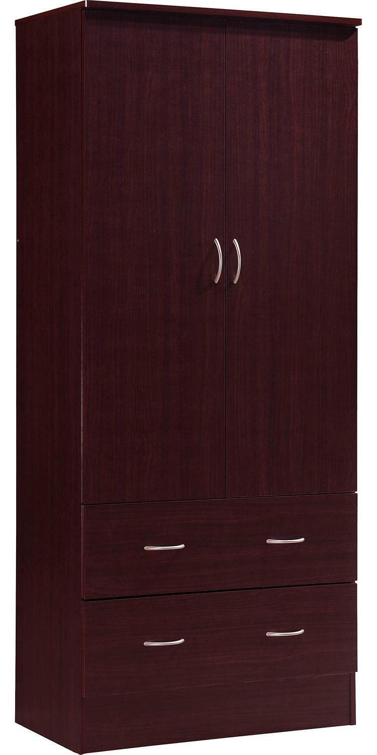 Bedroom Armoire 2-door 2-drawers Wardrobe Storage Closet Cabinet Wood Home Brown