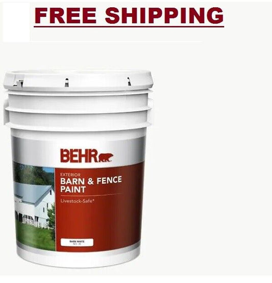 Fence Paint 5 Gallon White Exterior Barn Livestock-Safe Blistering Resistant