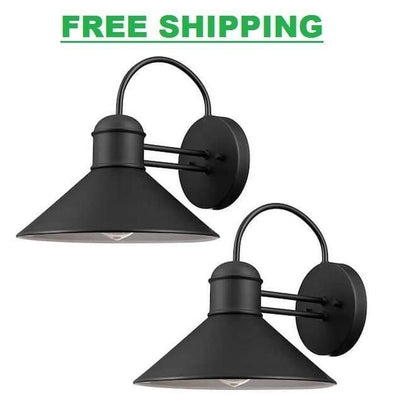 Sebastien 1-Light Black Outdoor Wall Lantern Sconce (2-Pack) | Globe Electric