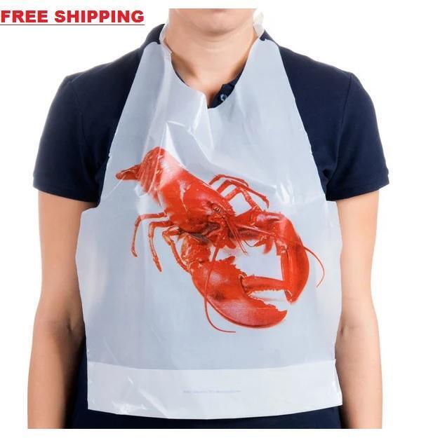 (500-Pack) PICK YOUR DESIGN Bulk Restaurant Disposable Seafood White Bib Poly